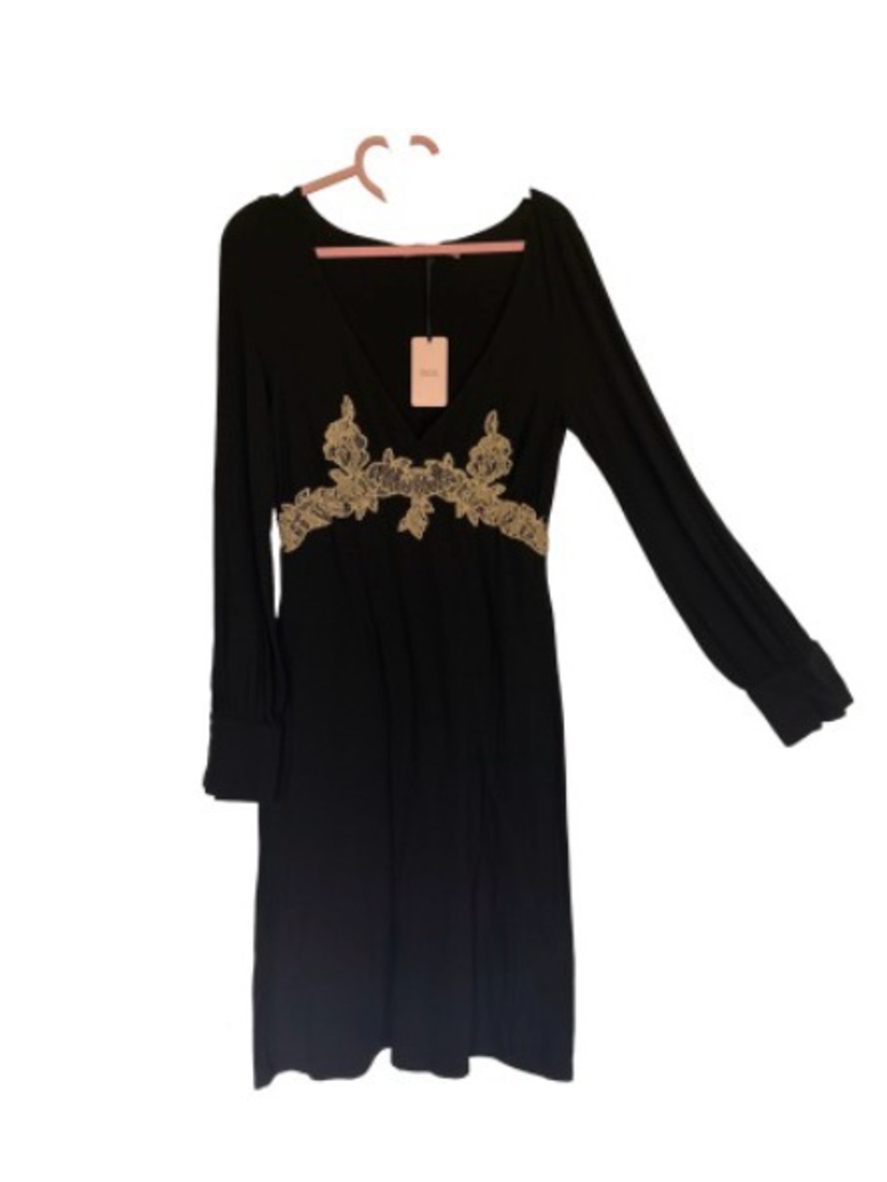 RED Valentino Black Long-Sleeve Dress with Embroidered Waist